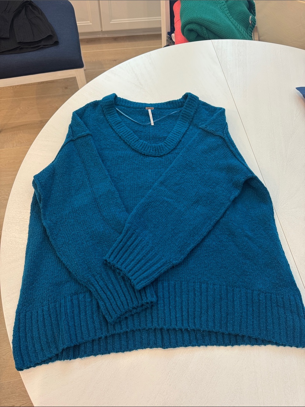 Free People Teal Blue Scoop Neck Knit Sweater